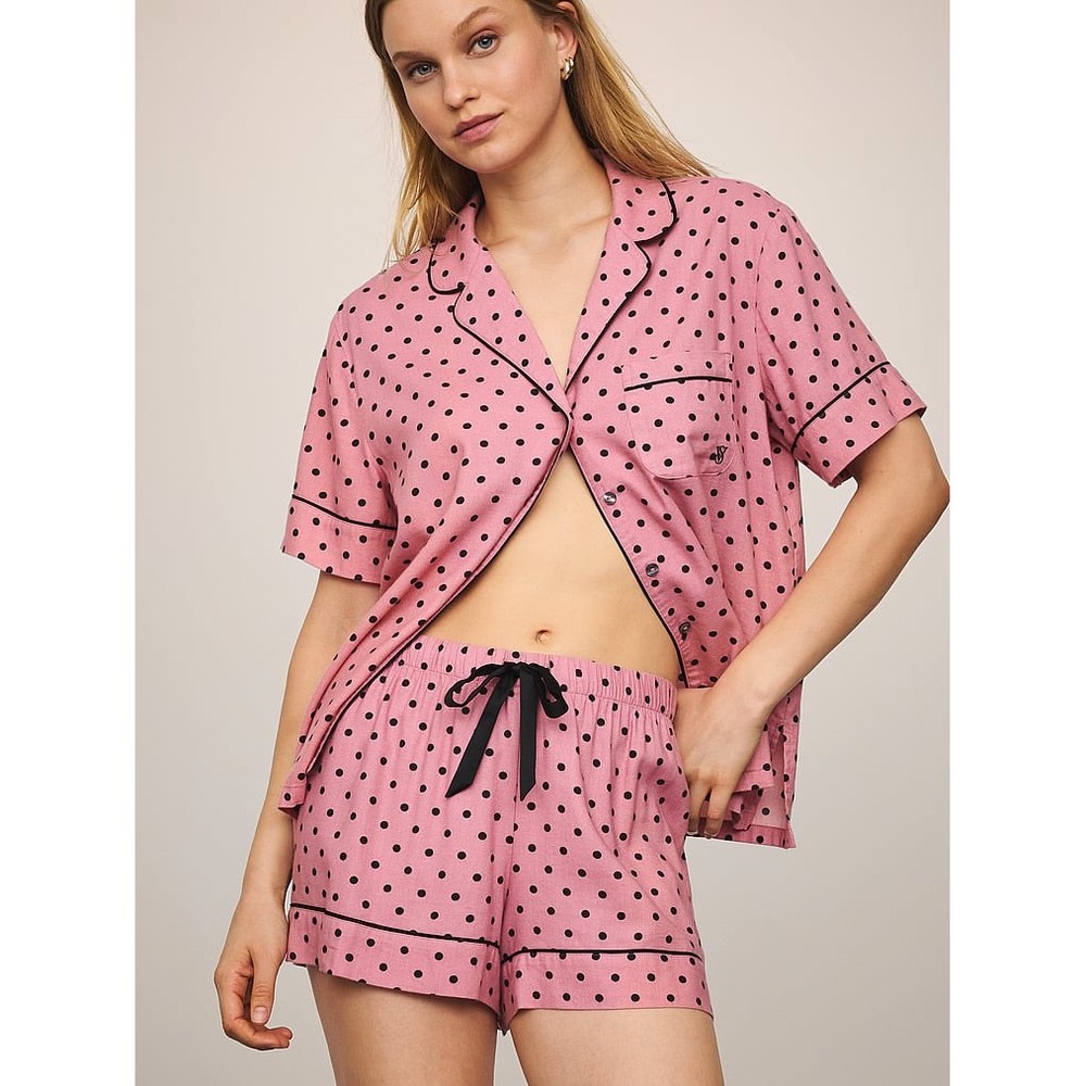 Victoria's Secret Flannel Short Pajama Set Pink Medium New With Tags